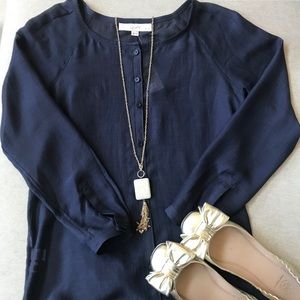 NWT Loft navy button down blouse size MP